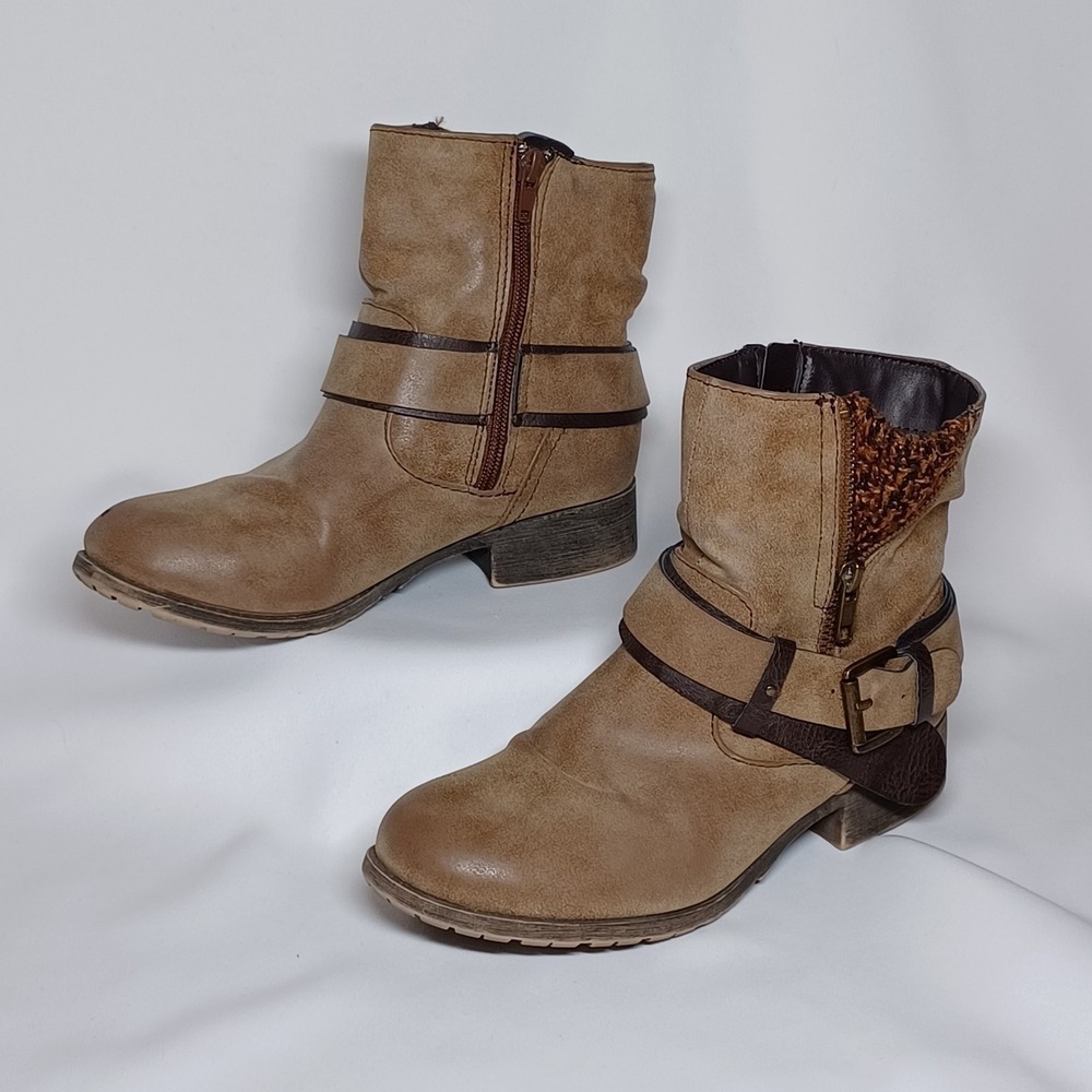 Jellypop Leo Tan Ankle Sweater Zip Boots 6M